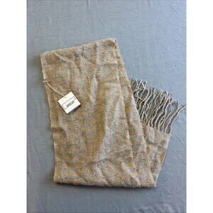 Women's Wrap Scarf Andean Brown Blue 100% Baby Alpaca Fringe Shawl Peru New